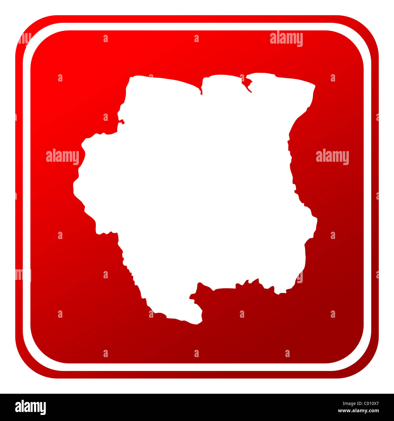 Suriname rosso pulsante mappa isolati su sfondo bianco. Foto Stock