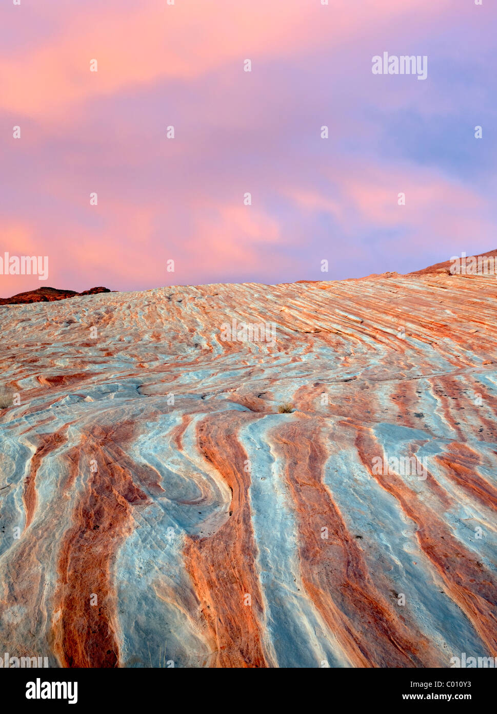 Bande di striati, rocce colorate. La Valle del Fuoco del parco statale, Nevada Foto Stock