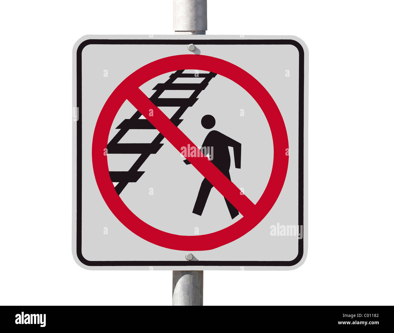 Non attraversare i binari. Ferrovia il simbolo di sicurezza. Foto Stock