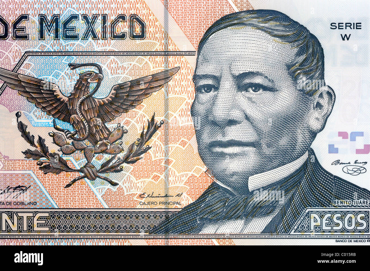 Messico 20 Venti Pesos Bank nota. Foto Stock