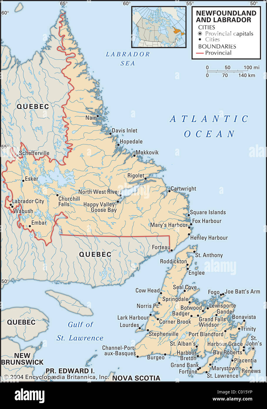 Mappa di Terranova e Labrador Foto Stock