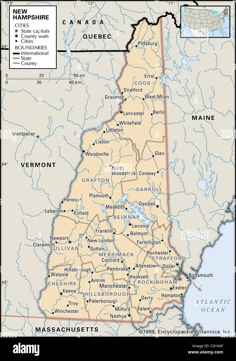Mappa di New Hampshire Foto Stock