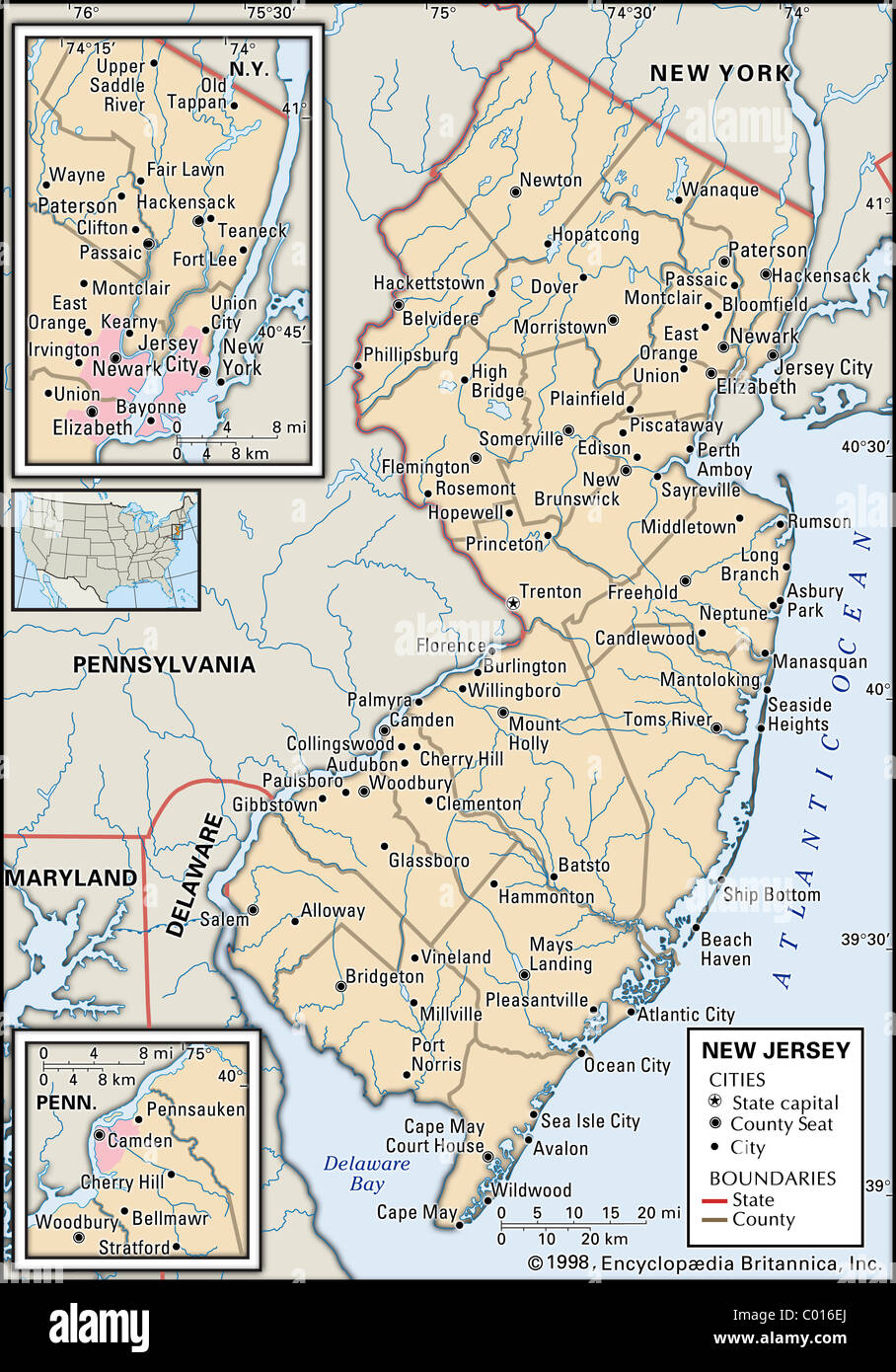 Mappa di New Jersey Foto Stock