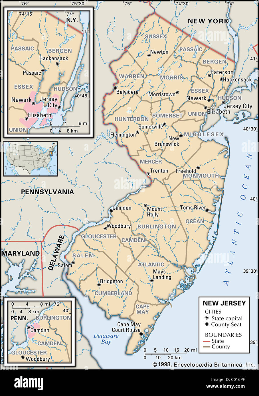 Mappa di New Jersey Foto Stock