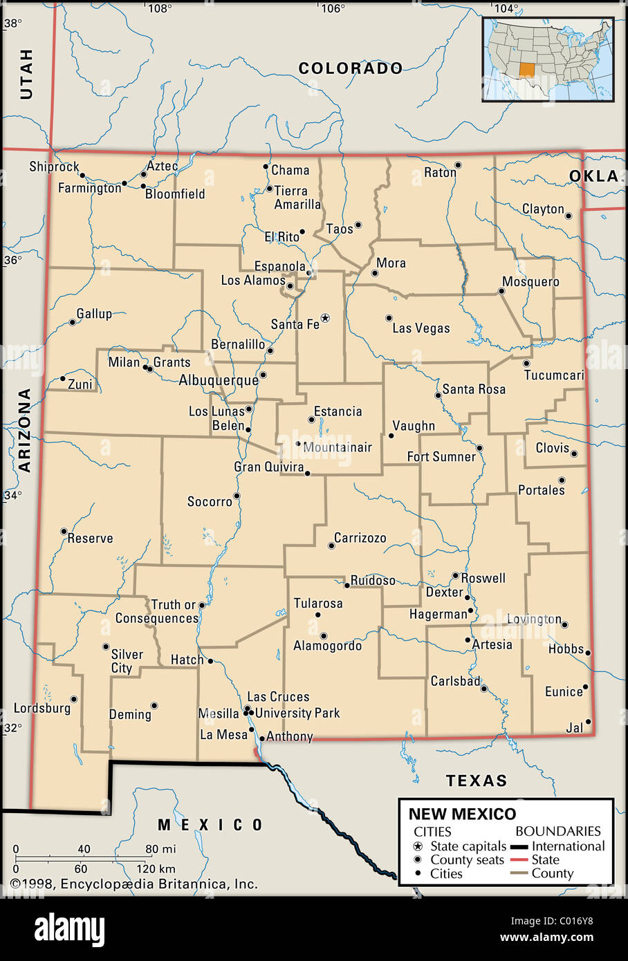 Mappa politica del Nuovo Messico Foto Stock