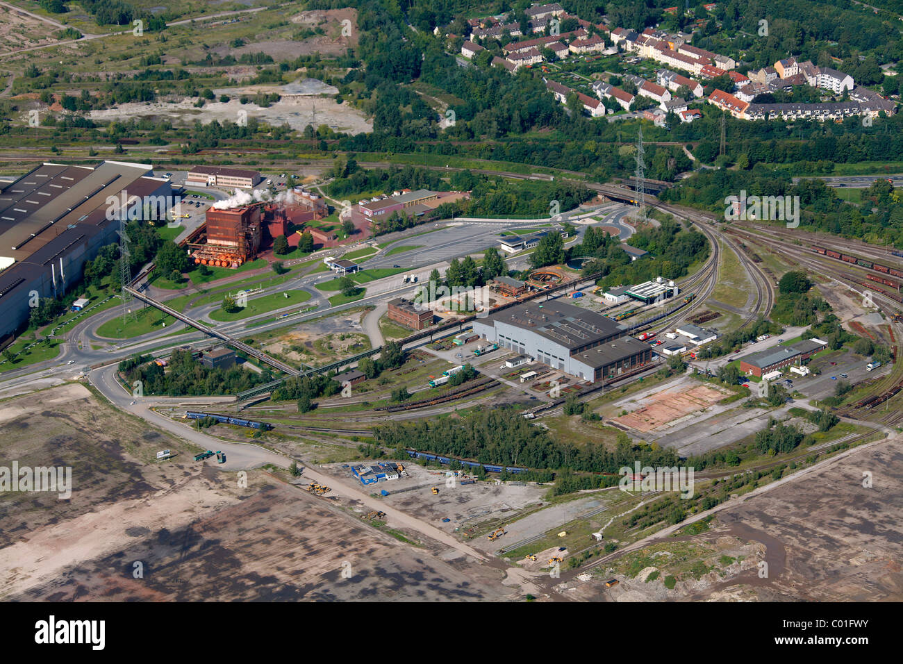 Vista aerea, areale Westfalenhuetten, base logistica, Dortmund, la zona della Ruhr, Renania settentrionale-Vestfalia, Germania, Europa Foto Stock