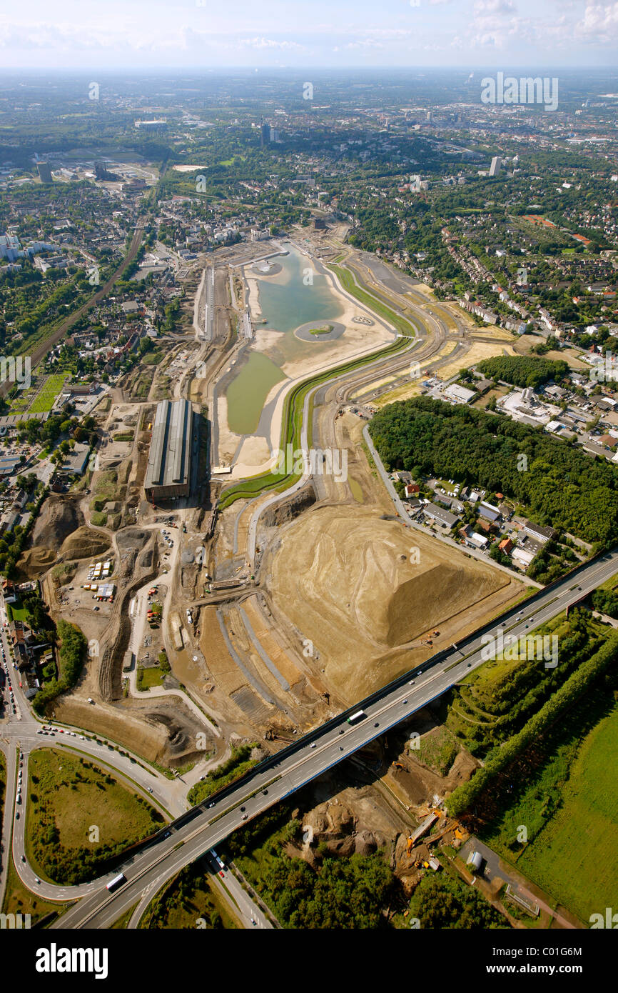 Vista aerea, Phoenix-See lago, anche denominato progetto Phoenix-Ost, Emschersee lago, fiume Emscher, Dortmund, la zona della Ruhr Foto Stock