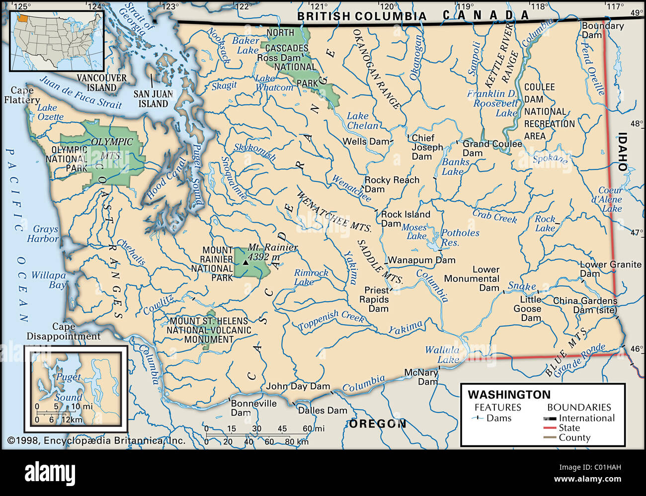Mappa dello Stato di Washington Foto Stock