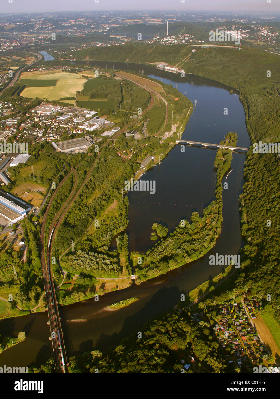 Vista aerea, Hagen, Dortmund Hengsteysee lago, Valle della Ruhr, la zona della Ruhr, Renania settentrionale-Vestfalia, Germania, Europa Foto Stock