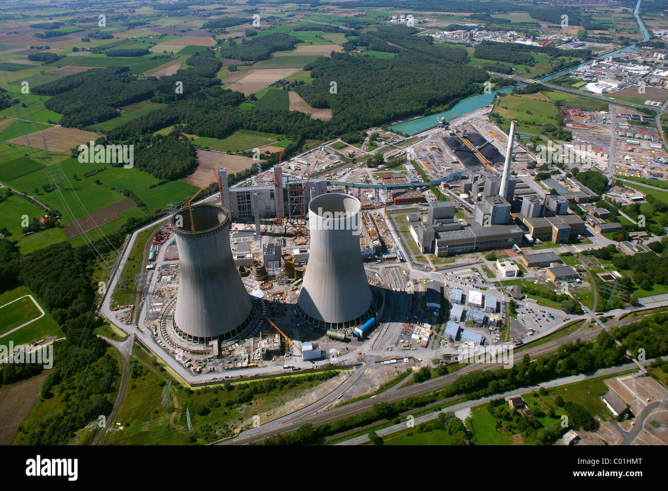Vista aerea, Kraftwerk Westfalen Power Plant, detenuta da RWE Power, società elettrica, sito di costruzione delle centrali a carbone Foto Stock
