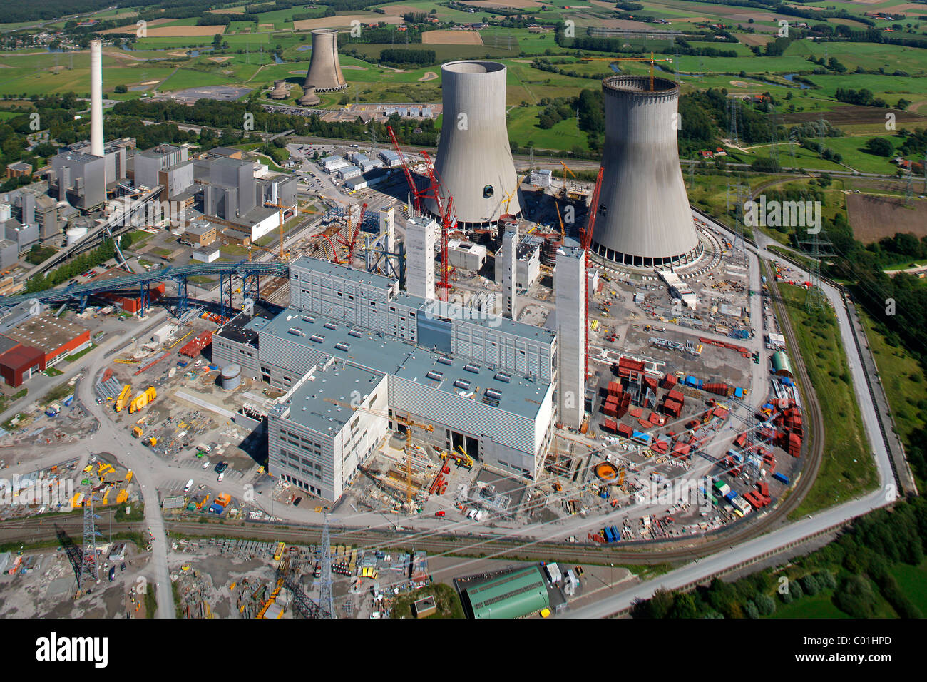 Vista aerea, Kraftwerk Westfalen Power Plant, detenuta da RWE Power, società elettrica, sito di costruzione delle centrali a carbone Foto Stock