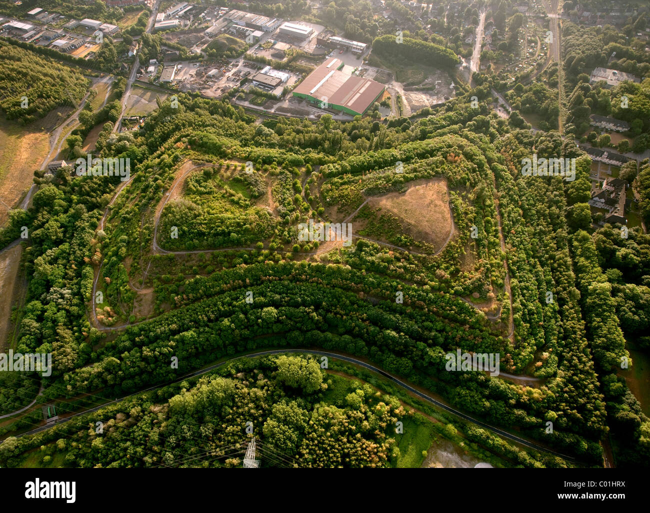 Vista aerea, rifiuti di miniera suggerimenti, carbone cumulo di rifiuti, Gladbeck, la zona della Ruhr, Renania settentrionale-Vestfalia, Germania, Europa Foto Stock
