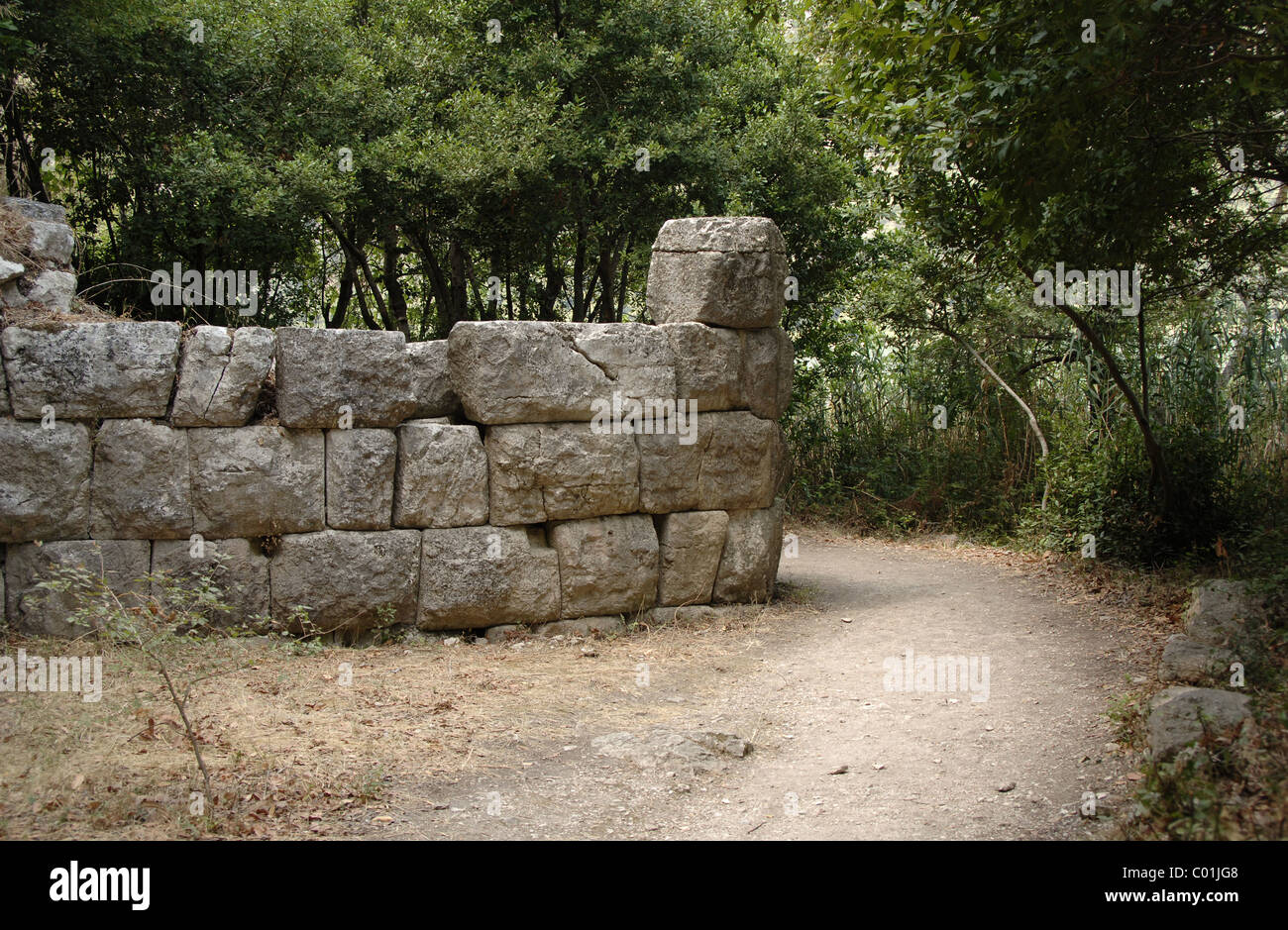 L'Albania. Butrinto. Mura ciclopiche della città antica, risalente al IV secolo A.C. Periodo ellenistico. Foto Stock