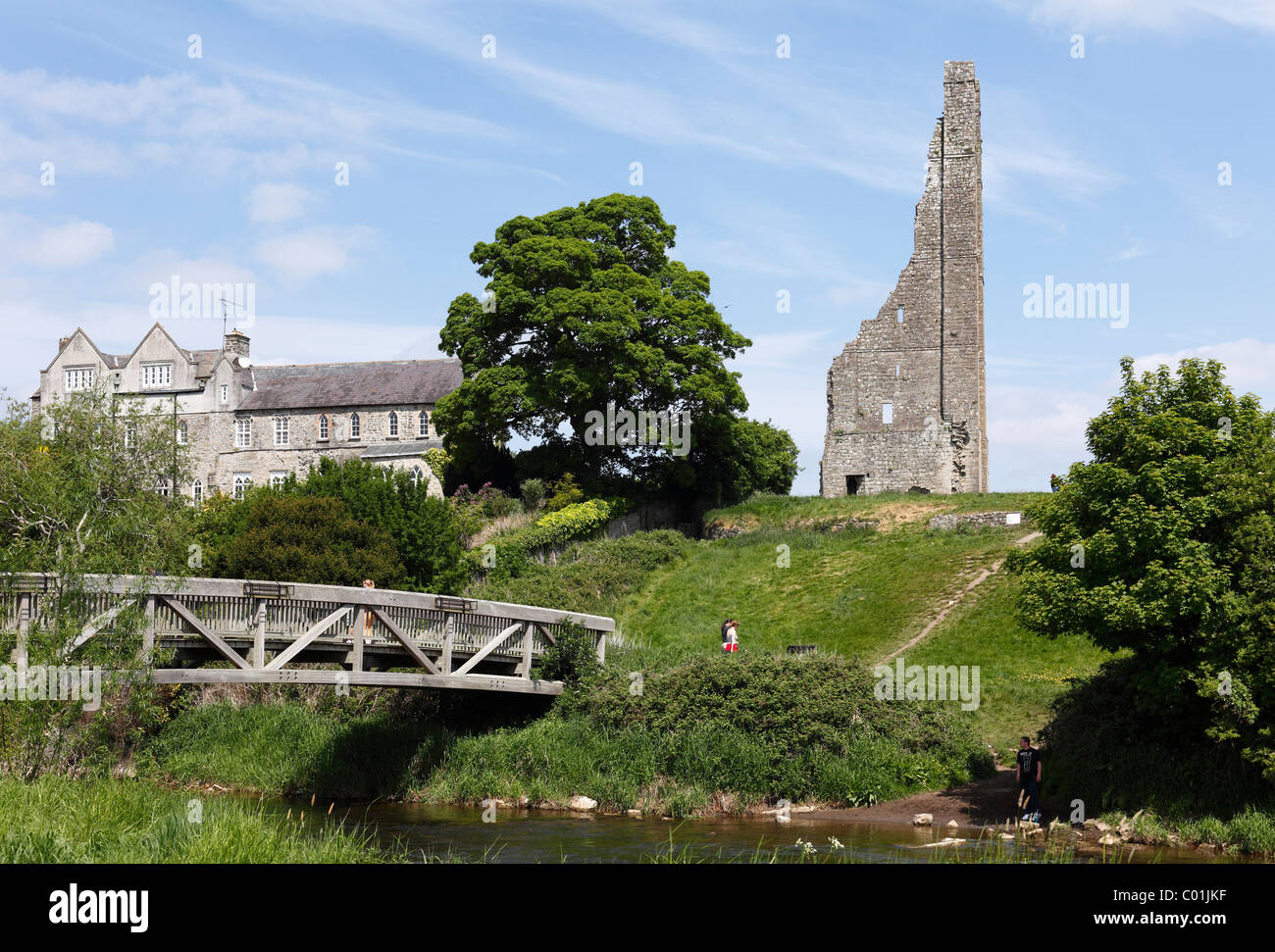 Il giallo campanile, fiume Boyne, rivestimento, nella contea di Meath, Leinster, Irlanda, Europa Foto Stock