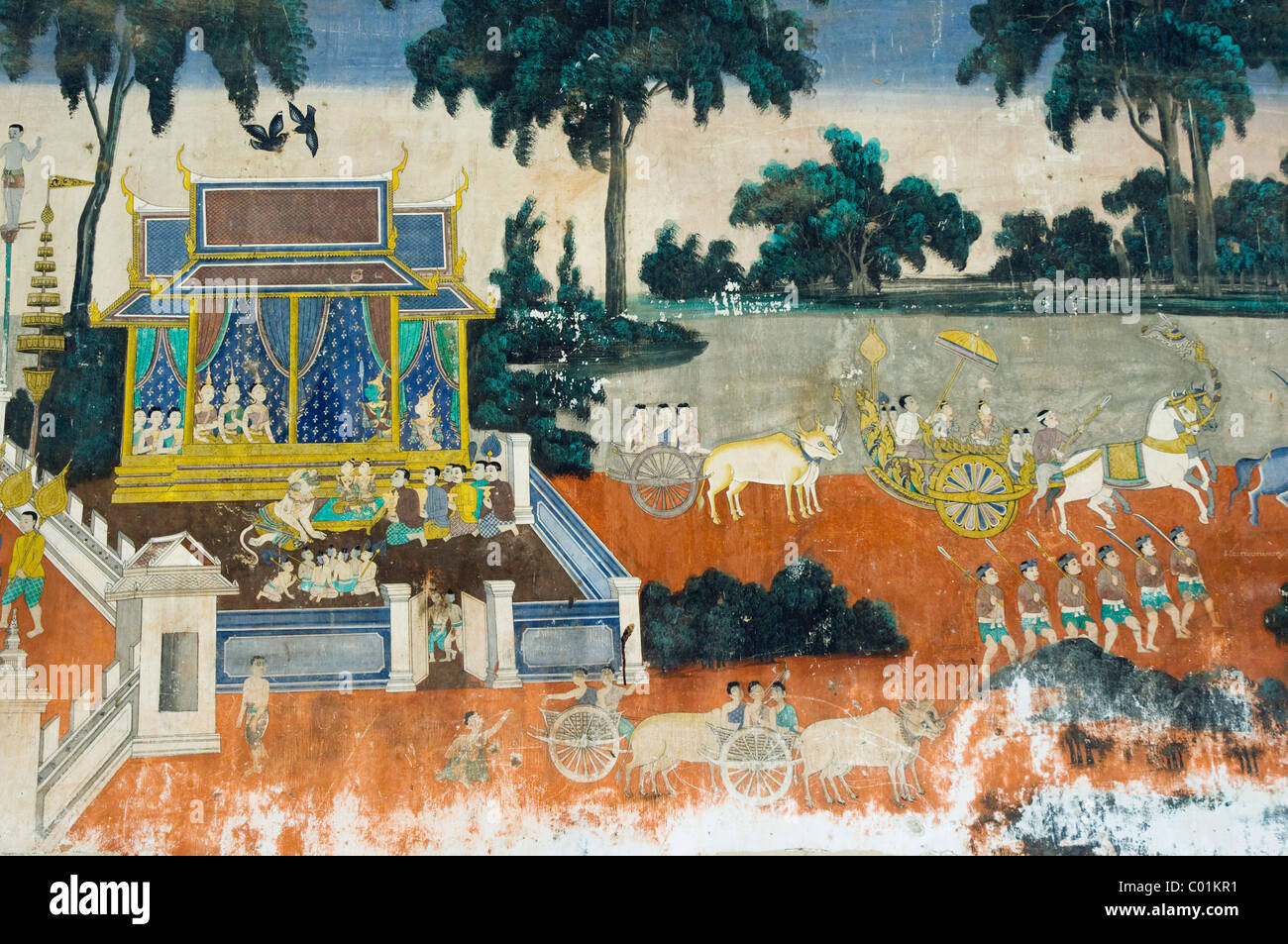 Ramayana dipinto nel Palazzo Reale di Phnom Penh, Cambogia, Indocina, Asia sud-orientale, Asia Foto Stock