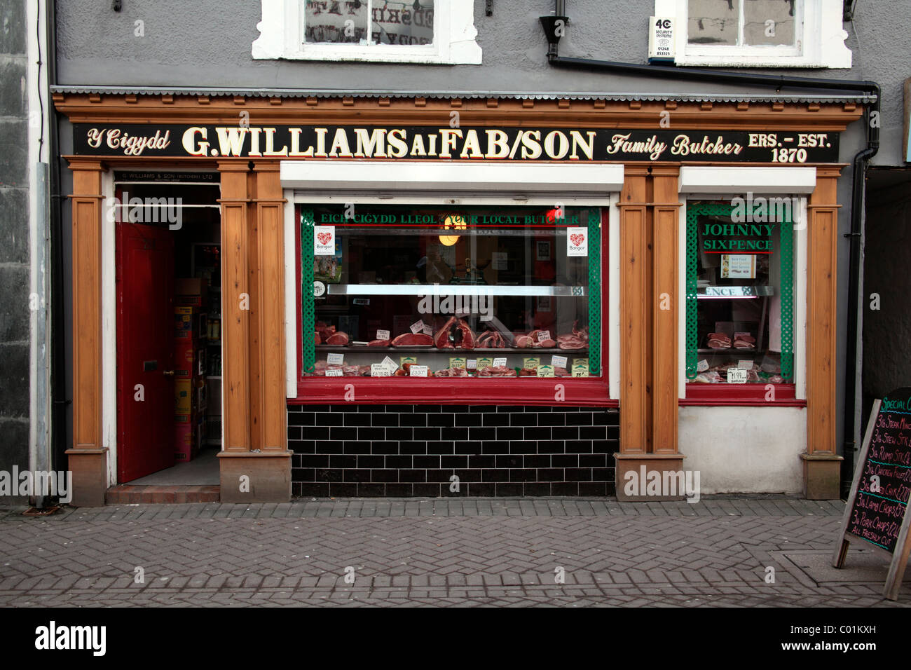 Tradizionale macelleria, Bangor, Gwynedd, Galles Foto Stock