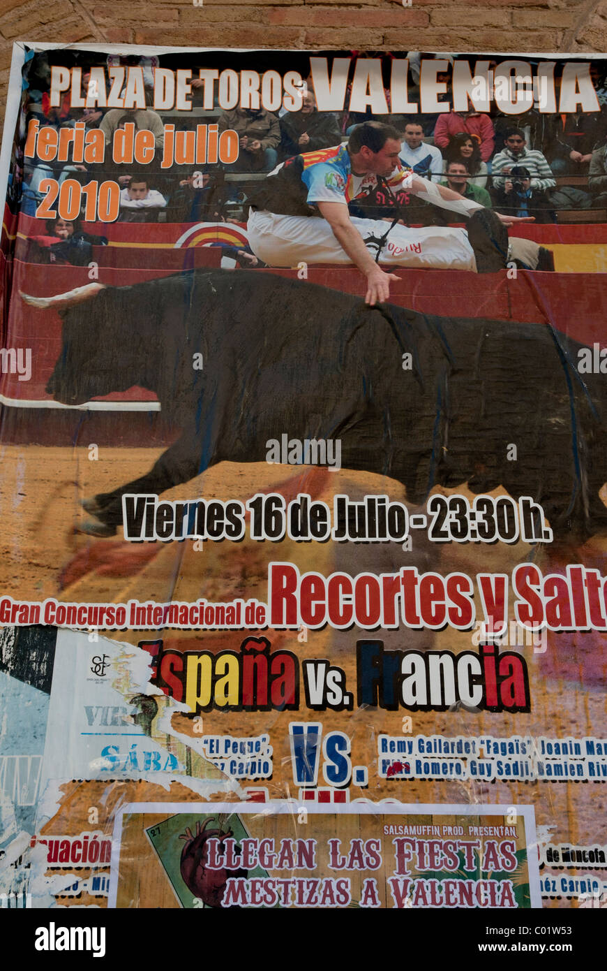 Il poster di un toro lotta Plaza de Toros (arena), Valencia, Spagna Foto Stock