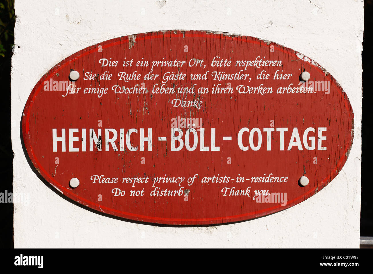 Heinrich Boell Cottage, badge, Doogort, Achill Island, nella contea di Mayo, Connacht provincia, Repubblica di Irlanda, Europa Foto Stock