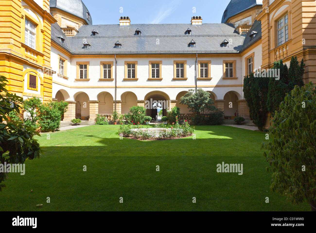 L'Ufficio statale per la conservazione dei monumenti storici allo Schloss Seehof castello e giardini, Memmelsdorf, Alta Franconia Foto Stock
