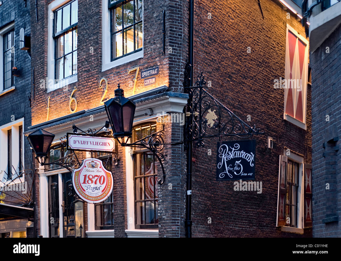 Ingresso ristorante, casa dal 1697, quartiere Jordaan, Amsterdam, Paesi Bassi, Europa Foto Stock