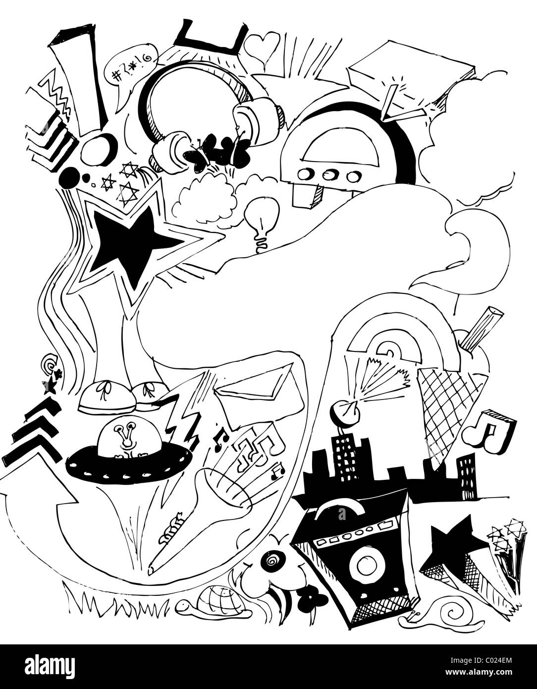 Disegnato a mano musica urbana e gli elementi di sfondo Foto Stock