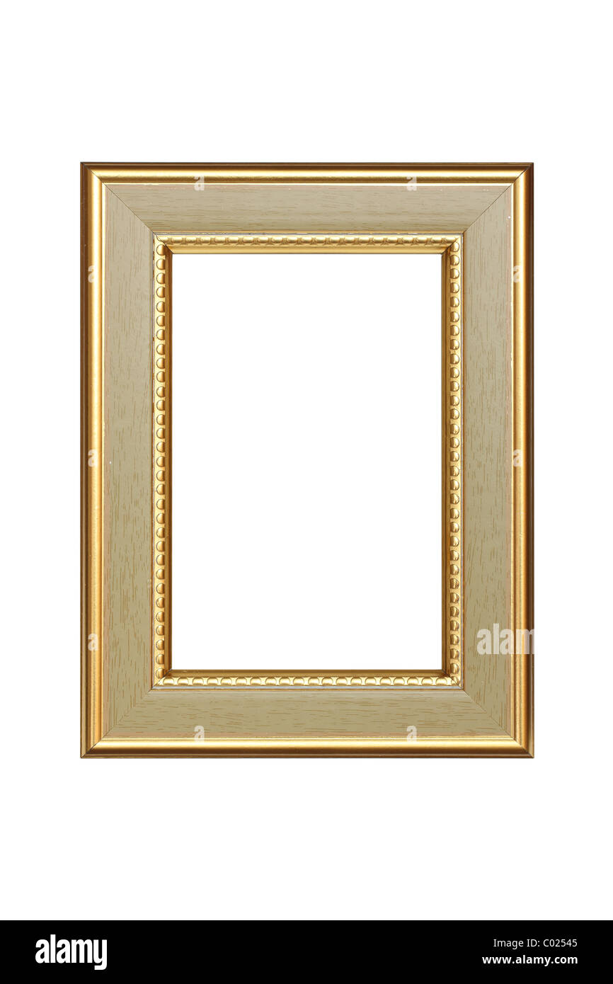Oro picture frame isolati su sfondo bianco Foto Stock