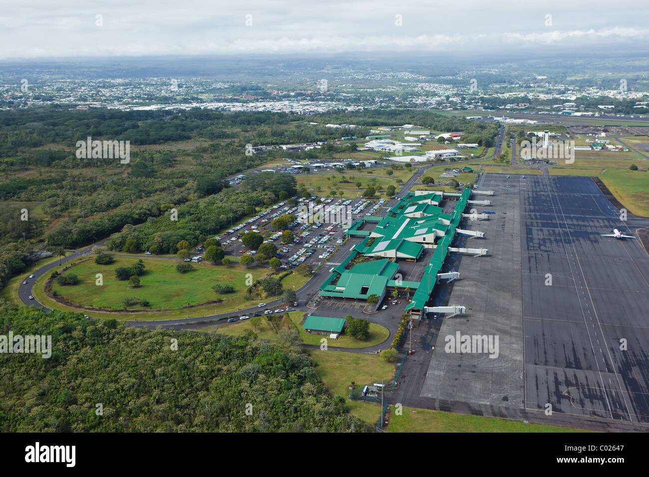 Foto aerea di Hilo Aeroporto Internazionale di Big Island, Hawaii, STATI UNITI D'AMERICA Foto Stock