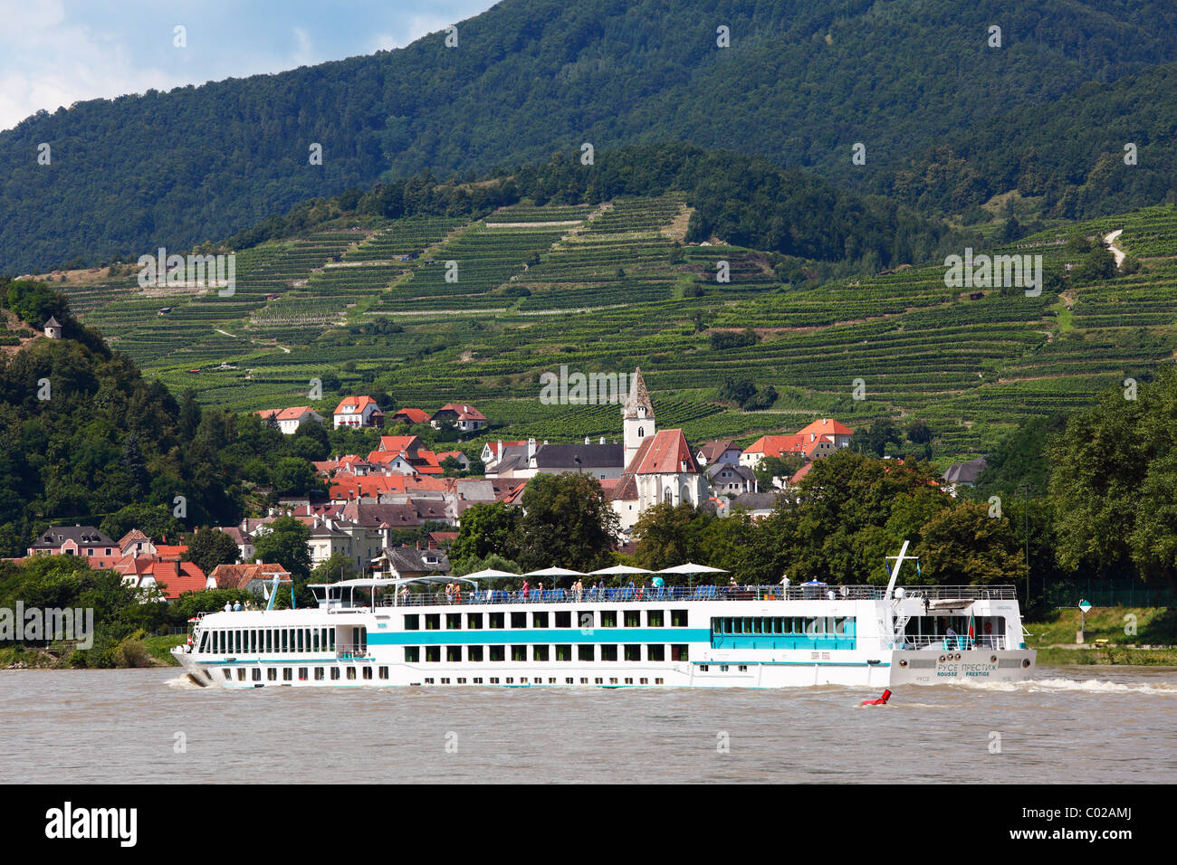 MS Rousse Prestige nave da crociera sul Danubio, Spitz, Wachau, Waldviertel trimestre, Austria Inferiore, Austria, Europa Foto Stock