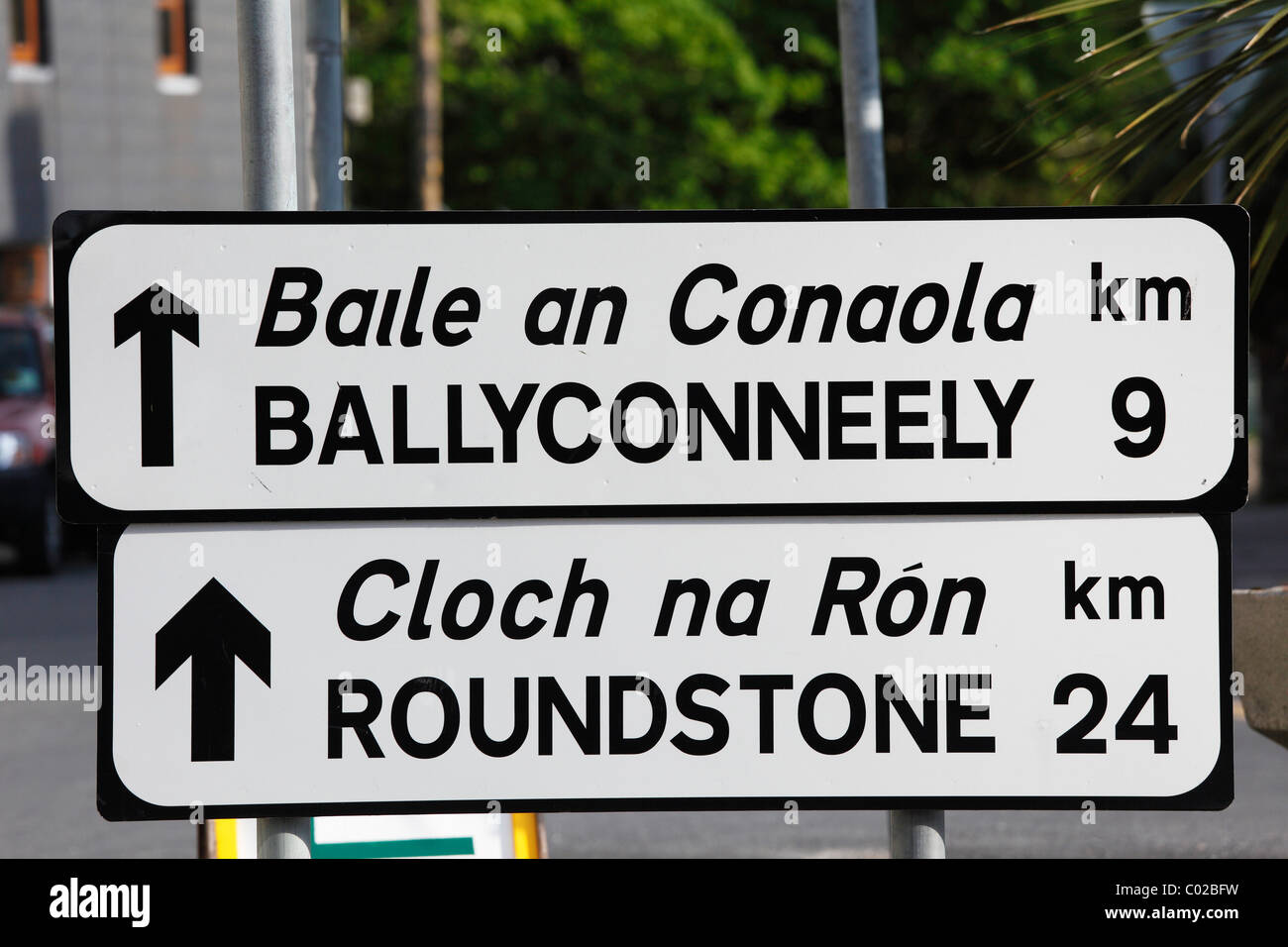Cartello in Clifden, Connemara, nella contea di Galway, Repubblica di Irlanda, Europa Foto Stock