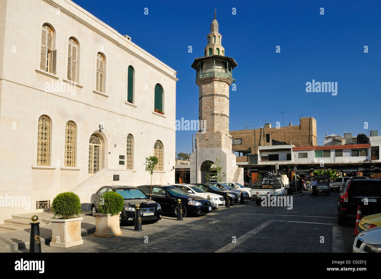 Minareto storico, la storica città di Damasco, Sito Patrimonio Mondiale dell'Unesco, Siria, Medio Oriente e Asia Orientale Foto Stock