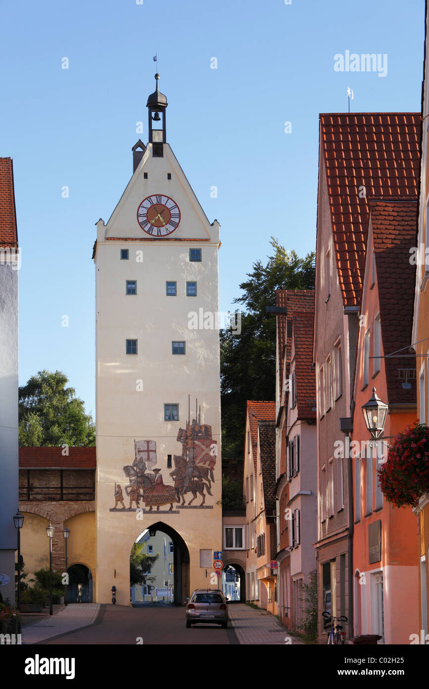 Ulmer Tor gate, Memmingen, Unterallgaeu distretto, Allgaeu regione, Svevia, Baviera, Germania, Europa Foto Stock