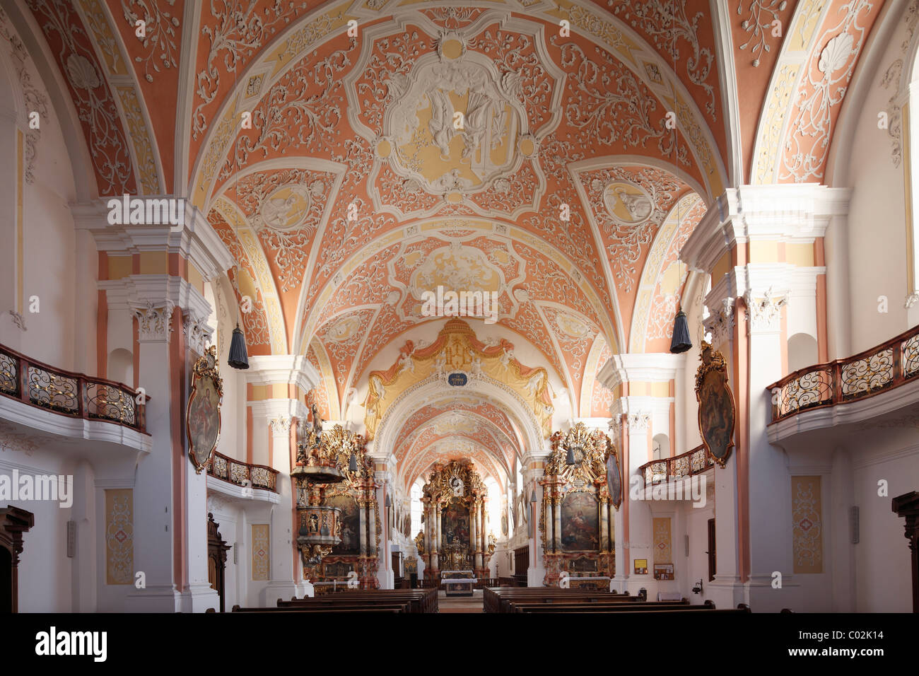 Chiesa dell'Annunciazione, rococò-stile, la Chiesa Gesuita, Mindelheim, Unterallgaeu distretto, Allgaeu regione, Svevia, Bavaria Foto Stock