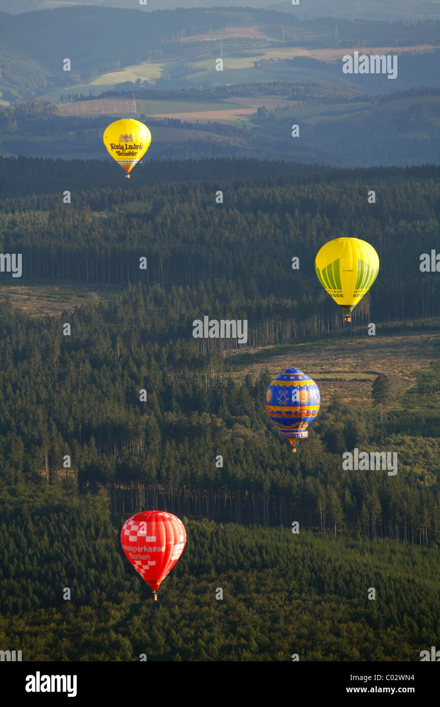 Vista aerea, i palloni ad aria calda, ventesimo Warsteiner Montgolfiade, aria calda balloon festival, Warstein, Sauerland Foto Stock