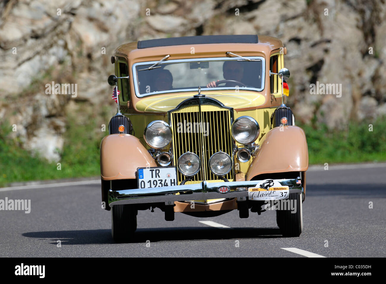 Vintage auto da rally ADAC Mittelrhein-Classic 2010, Packard otto Sedan, Weinaehr, Renania-Palatinato, Germania, Europa Foto Stock