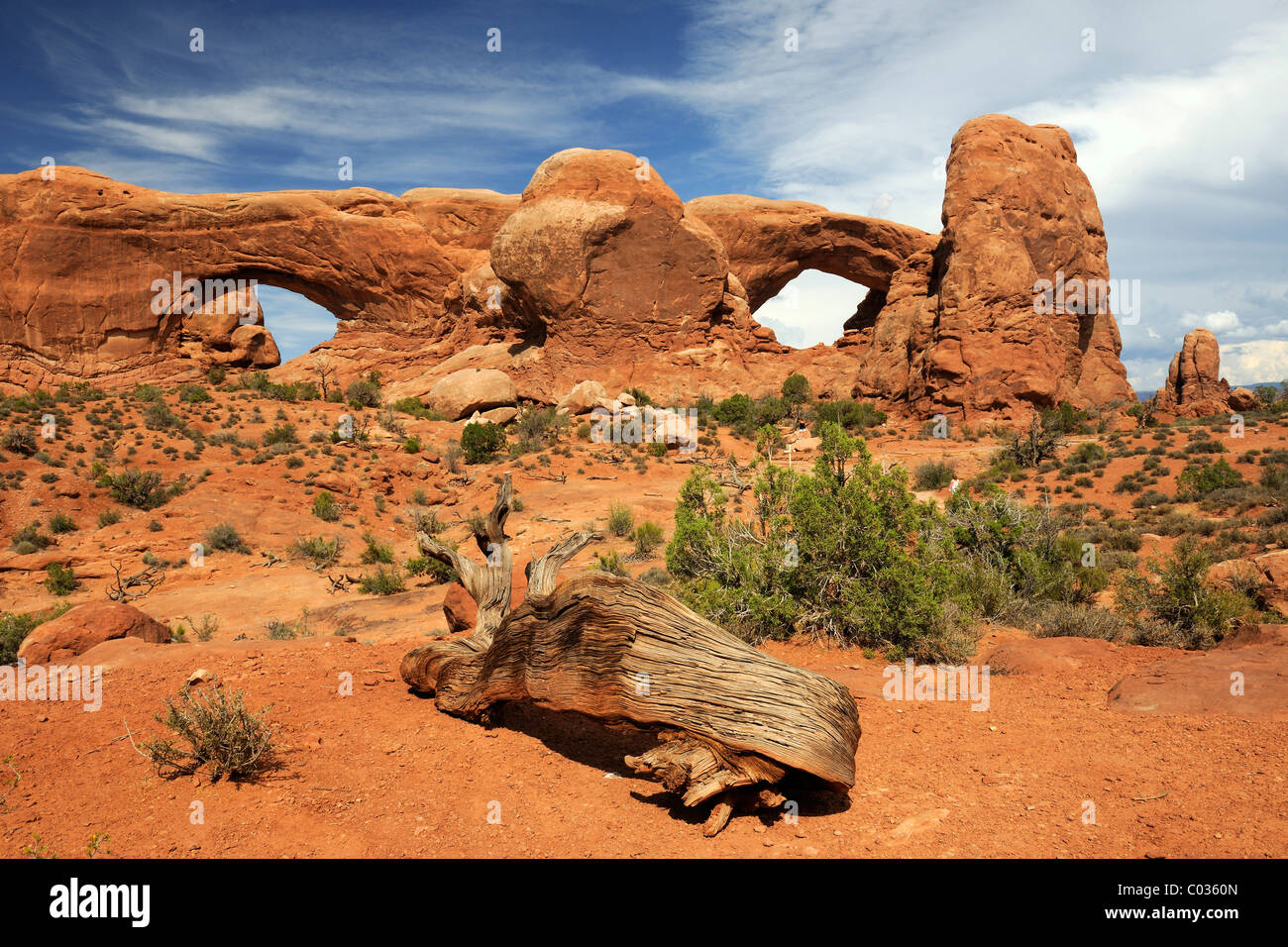 Nord e Sud finestra, Arches National Park, Utah, Stati Uniti d'America Foto Stock