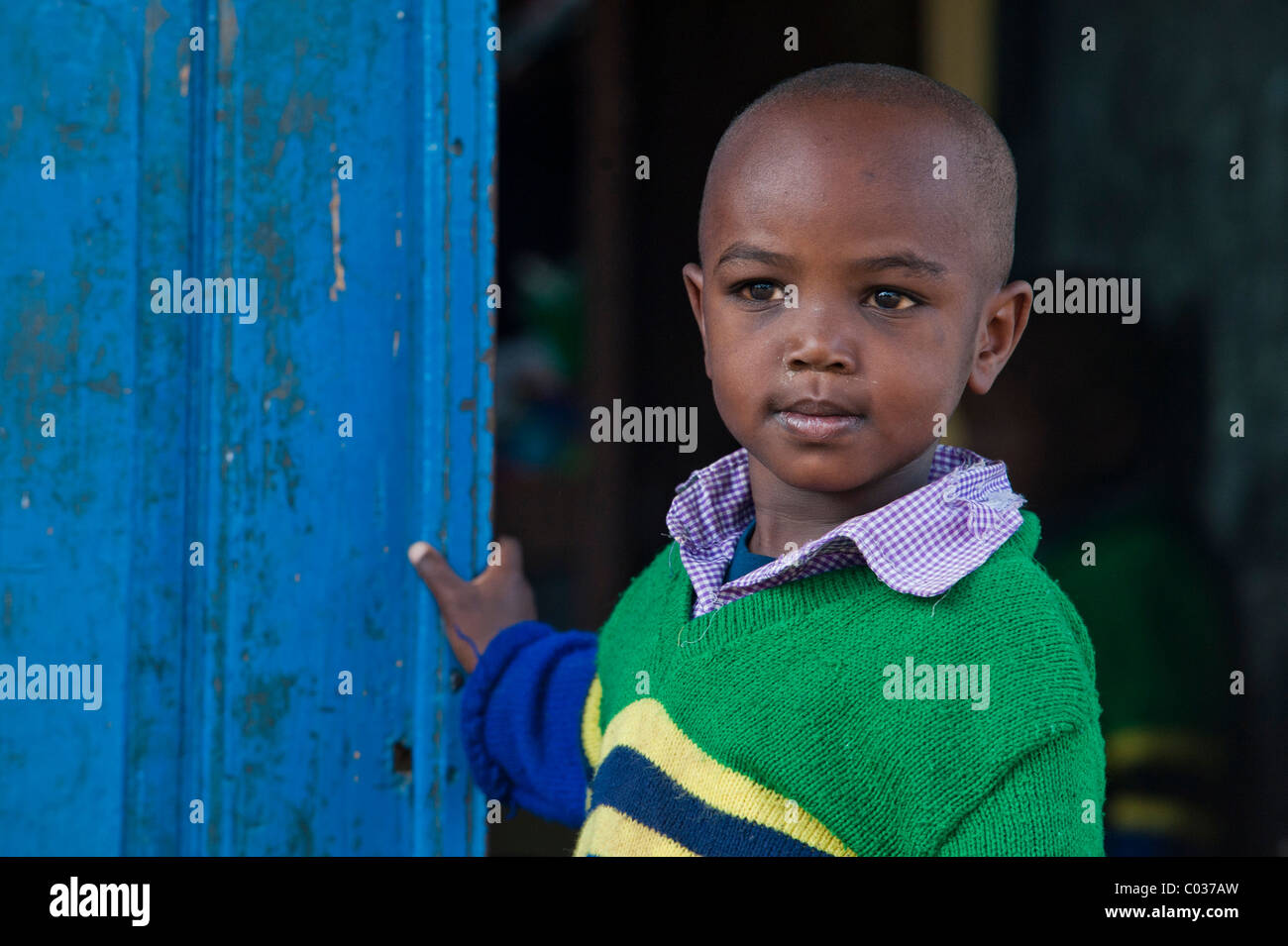 Il ragazzo, 4-5 anni, bambino africano, ritratto, Tanzania Africa Foto Stock