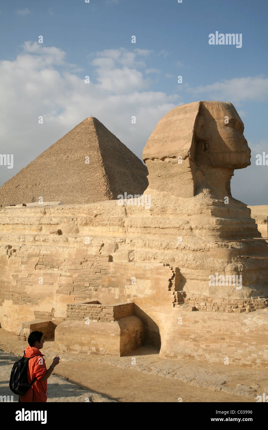 La sfinge e la Piramide di Giza, il Cairo, Egitto Foto Stock