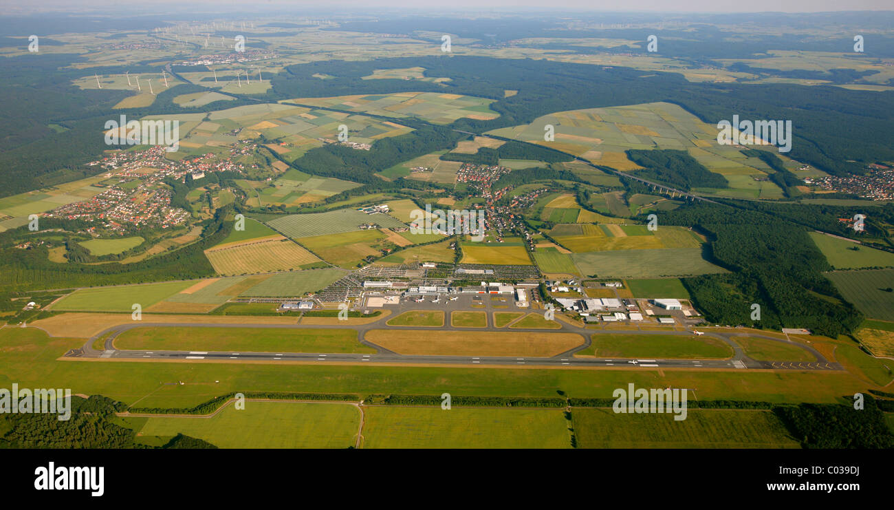 Foto aerea, aeroporto Paderborn Lippstadt, Bueren, Renania settentrionale-Vestfalia, Germania, Europa Foto Stock