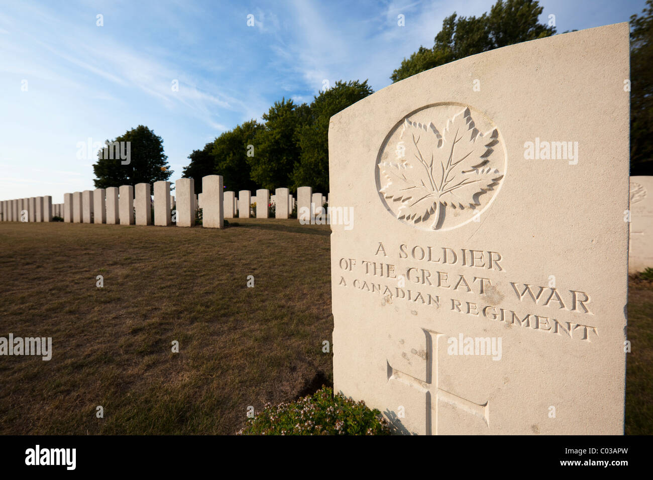 Un soldato della Grande Guerra di pietre tombali reggimento canadese Prima Guerra Mondiale cimitero Vimy ridge Francia Foto Stock