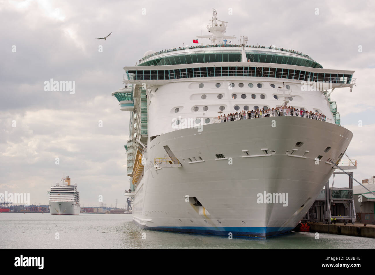 Royal Caribbean Cruise Lines indipendenza dei mari nave ormeggiata a Southampton mayflower park docks con arcadia circa passare Foto Stock
