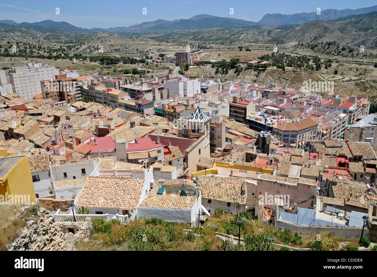 Vista sulla città, Xixona, Jijona, La Vila Joiosa, Villajoyosa, Costa Blanca, Alicante, Spagna, Europa Foto Stock