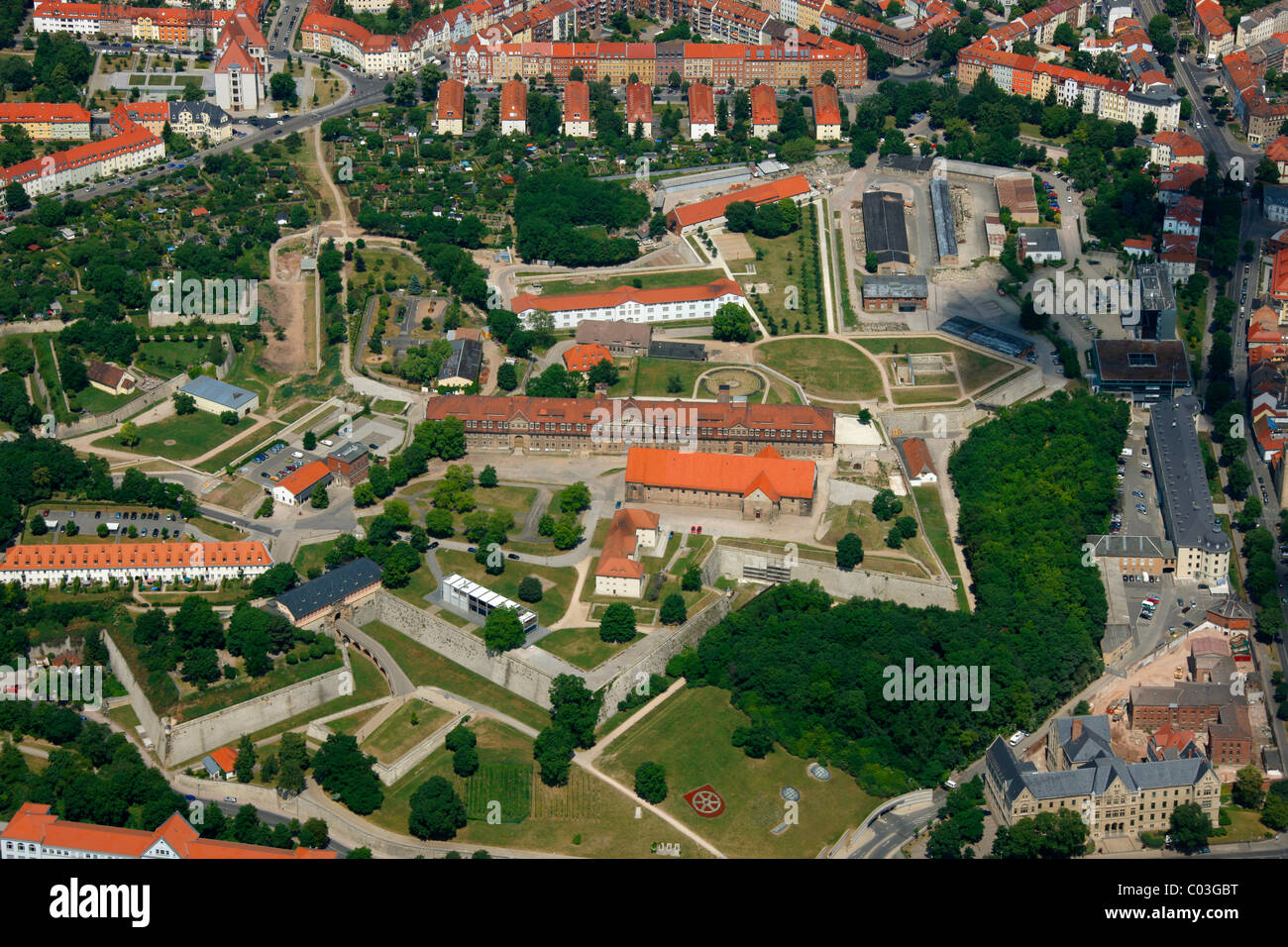Vista aerea, la cittadella di Petersberg, noto anche come fortezza di Petersberg, centro città, Erfurt, Turingia, Germania, Europa Foto Stock