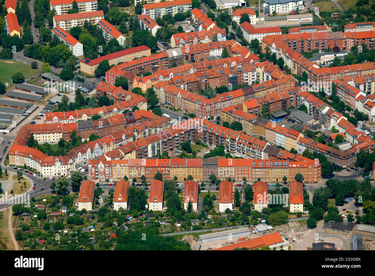 Vista aerea, Gutenbergstrasse alloggiamento street station wagon, Erfurt, Turingia, Germania, Europa Foto Stock