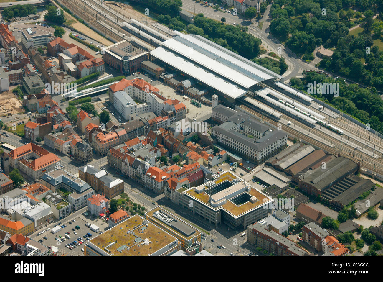 Vista aerea, la principale stazione ferroviaria, Erfurt, Turingia, Germania, Europa Foto Stock