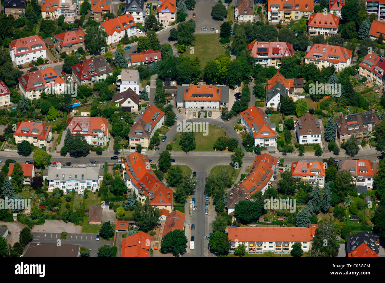 Vista aerea, alloggiamento station wagon, Am Hopfenberg street, Erfurt, Turingia, Germania, Europa Foto Stock