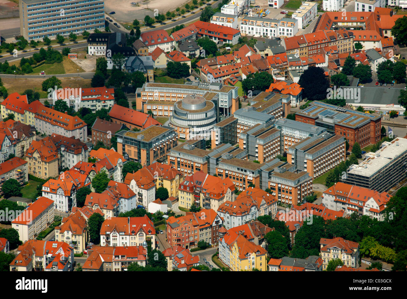 Vista aerea, Landesbank Hessen-Thueringen, una banca commerciale, Erfurt, Turingia, Germania, Europa Foto Stock