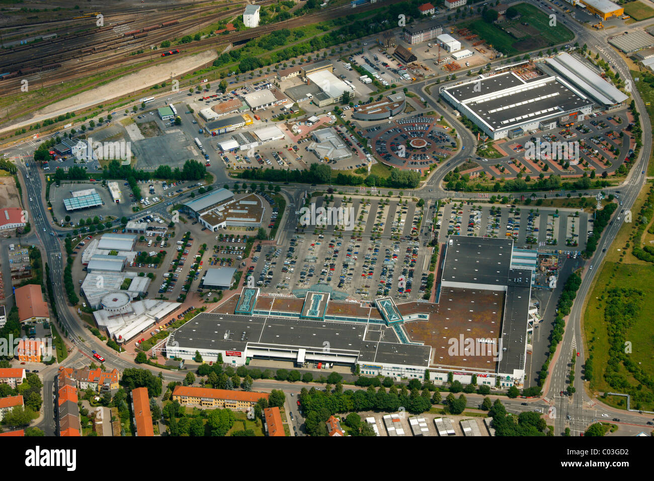 Vista aerea, shopping center, Erfurt, Turingia, Germania, Europa Foto Stock