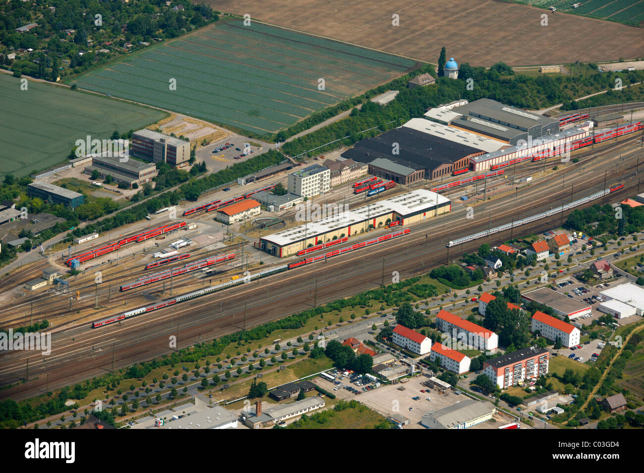 Vista aerea, binari ferroviari, Erfurt, Turingia, Germania, Europa Foto Stock