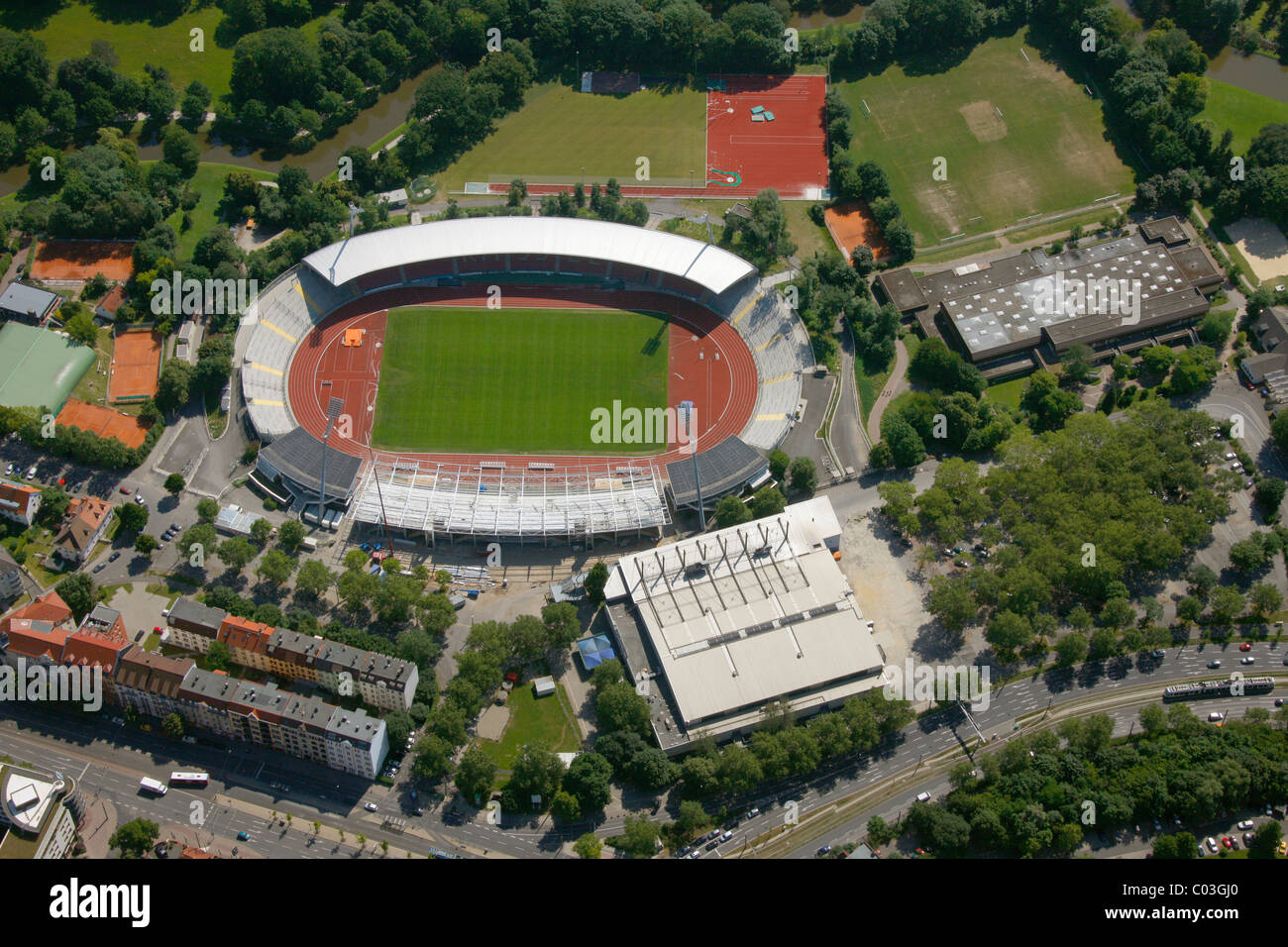 Vista aerea, Aue Stadium, Kassel, Hesse, Germania, Europa Foto stock - Alamy