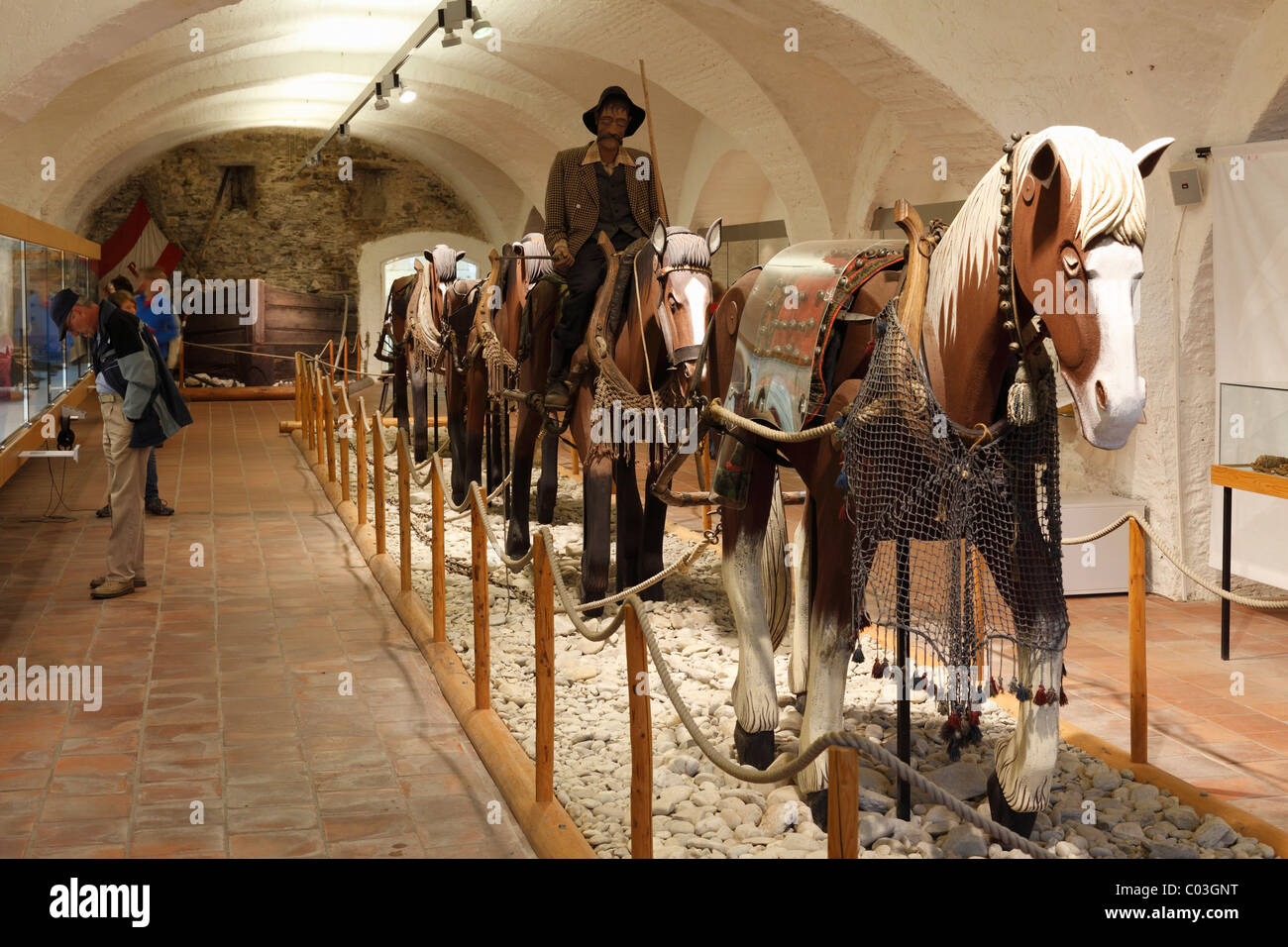 Modello a grandezza, a cavallo e in barca Maritime Museum di Schloss Erlahof Castello, Spitz an der Donau, Wachau, Waldviertel Foto Stock